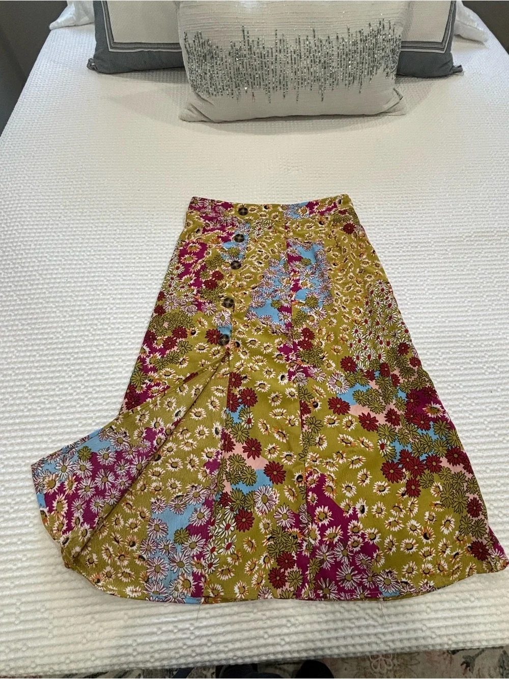Floral A-Line Midi Skirt with Side Slit